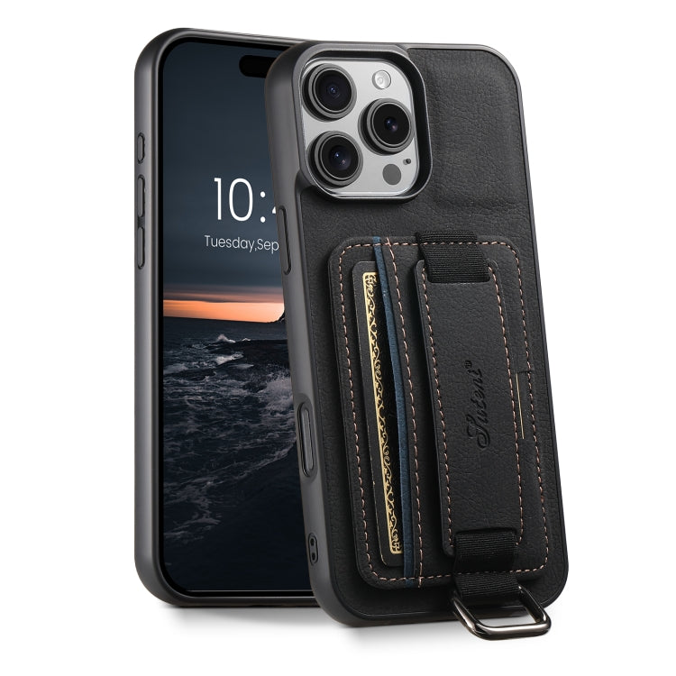 For iPhone 16 Pro Suteni H13 Litchi Leather Wrist Strap Wallet Back Phone Case(Black) by Suteni