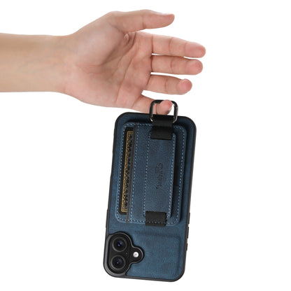 For iPhone 16 Suteni H13 Litchi Leather Wrist Strap Wallet Back Phone Case(Blue) by Suteni