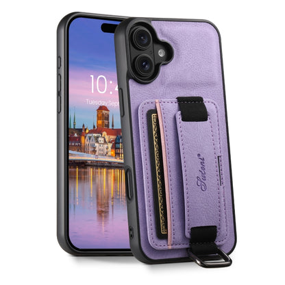 For iPhone 16 Suteni H13 Litchi Leather Wrist Strap Wallet Back Phone Case(Purple) by Suteni