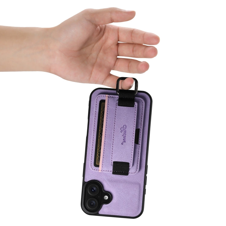 For iPhone 16 Suteni H13 Litchi Leather Wrist Strap Wallet Back Phone Case(Purple) by Suteni