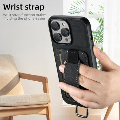 For iPhone 16e Suteni H13 Litchi Leather Wrist Strap Wallet Back Phone Case(Black) by Suteni