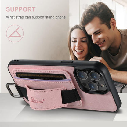 For iPhone 16e Suteni H13 Litchi Leather Wrist Strap Wallet Back Phone Case(Pink) by Suteni