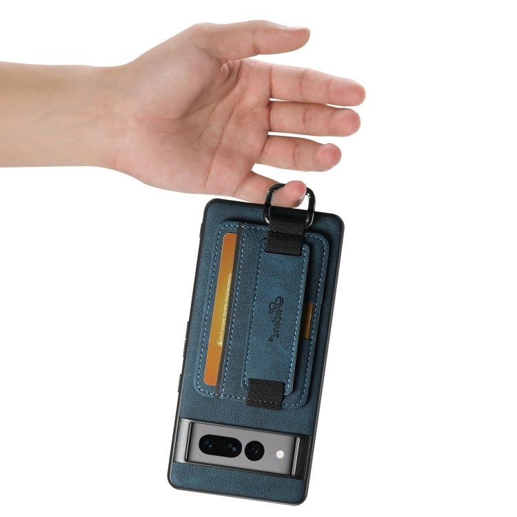 For Google Pixel 8a Suteni H13 Litchi Leather Wrist Strap Wallet Back Phone Case(Blue) by Suteni