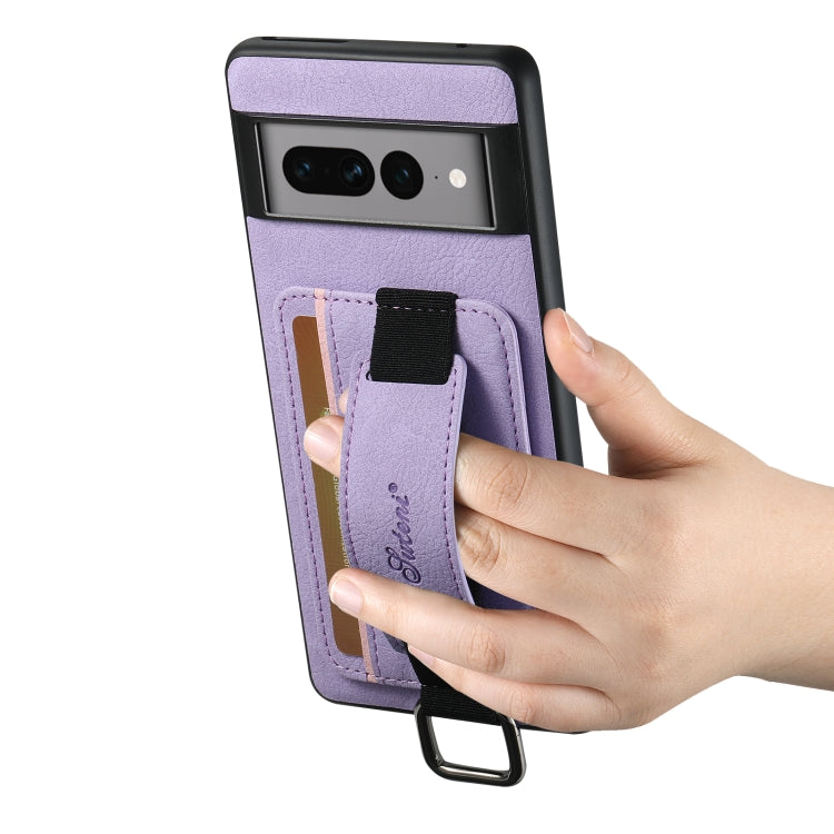 For Google Pixel 8a Suteni H13 Litchi Leather Wrist Strap Wallet Back Phone Case(Purple) by Suteni