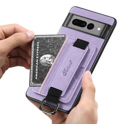 For Google Pixel 8 Pro Suteni H13 Litchi Leather Wrist Strap Wallet Back Phone Case(Purple) by Suteni