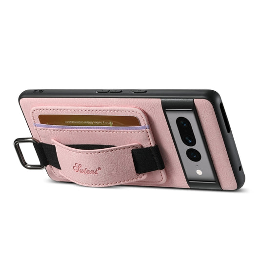 For Google Pixel 8 Suteni H13 Litchi Leather Wrist Strap Wallet Back Phone Case(Pink) by Suteni