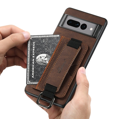 For Google Pixel 7a Suteni H13 Litchi Leather Wrist Strap Wallet Back Phone Case(Brown) by Suteni