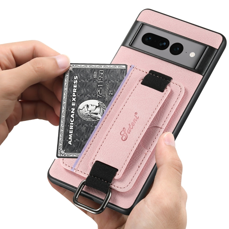 For Google Pixel 7 Suteni H13 Litchi Leather Wrist Strap Wallet Back Phone Case(Pink) by Suteni