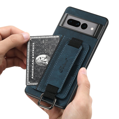 For Google Pixel 6 Pro Suteni H13 Litchi Leather Wrist Strap Wallet Back Phone Case(Blue) by Suteni