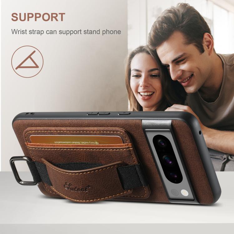 For Google Pixel 9 Pro Suteni H13 Litchi Leather Wrist Strap Wallet Back Phone Case(Brown) by Suteni