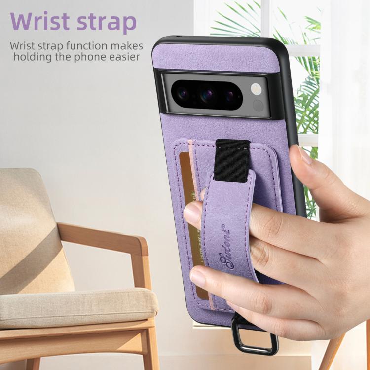 For Google Pixel 9 Pro Suteni H13 Litchi Leather Wrist Strap Wallet Back Phone Case(Purple) by Suteni