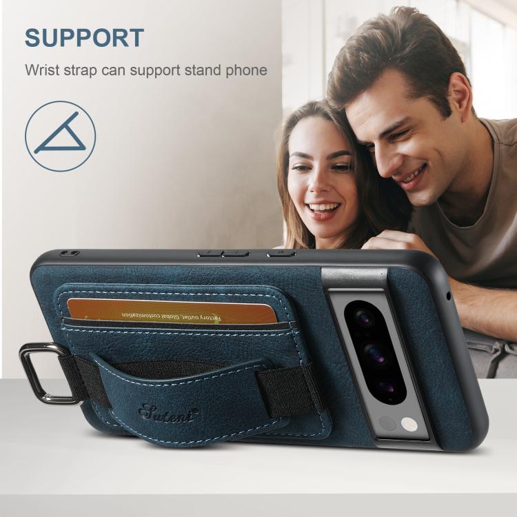 For Google Pixel 9 Suteni H13 Litchi Leather Wrist Strap Wallet Back Phone Case(Blue) by Suteni