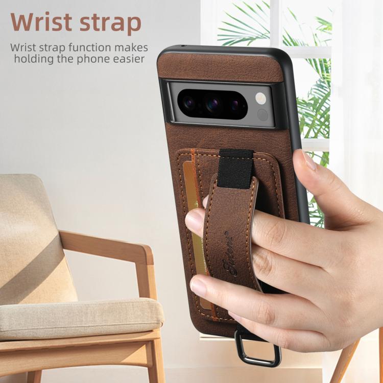 For Google Pixel 10 Pro Suteni H13 Litchi Leather Wrist Strap Wallet Back Phone Case(Brown) by Suteni