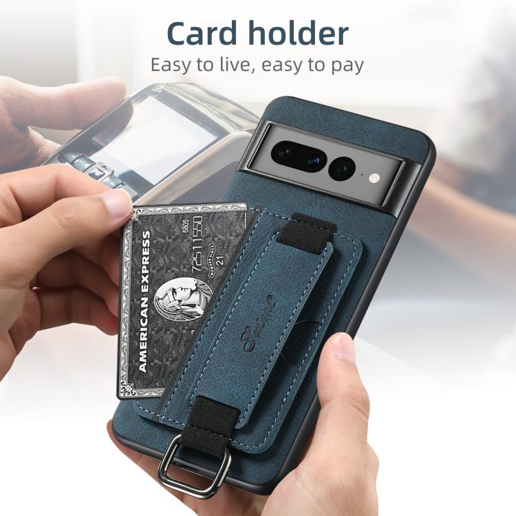 For Google Pixel 10 Pro Suteni H13 Litchi Leather Wrist Strap Wallet Back Phone Case(Blue) by Suteni