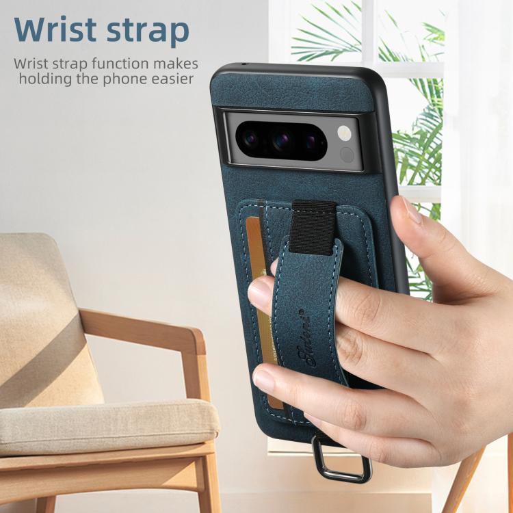 For Google Pixel 10 Suteni H13 Litchi Leather Wrist Strap Wallet Back Phone Case(Blue) by Suteni