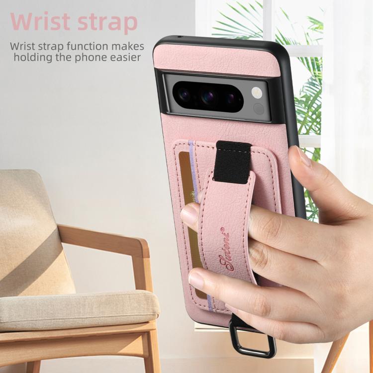 For Google Pixel 10 Suteni H13 Litchi Leather Wrist Strap Wallet Back Phone Case(Pink) by Suteni