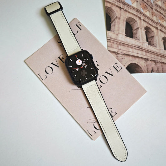 For Apple Watch SE 2023 44mm Fold Magnetic Square Buckle PU Silicone Watch Band(Beige) by bashfashion