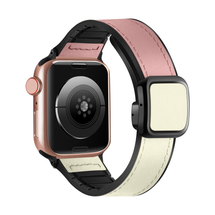 For Apple Watch Ultra 2 49mm Fold Magnetic Square Buckle PU Silicone Watch Band(Pink White) by bashfashion