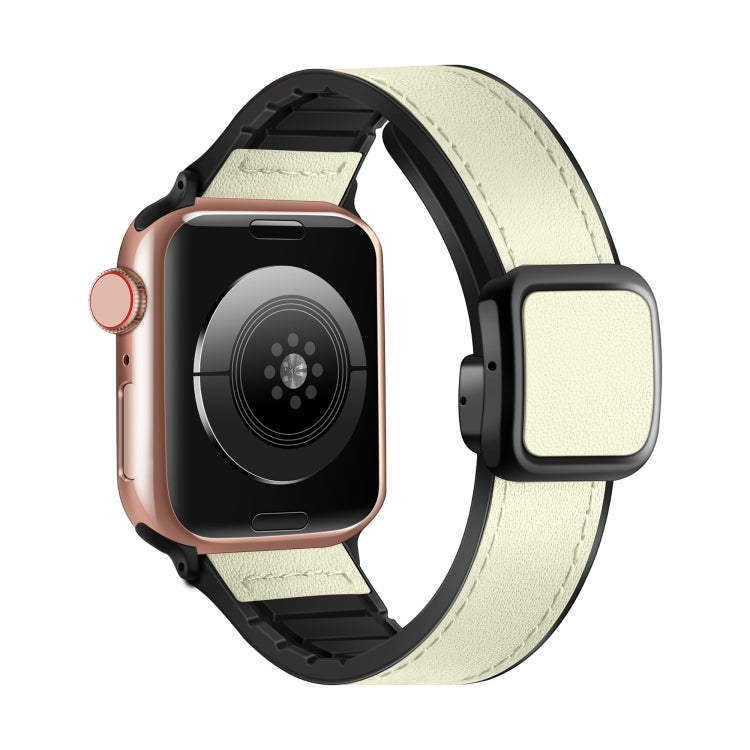 For Apple Watch Ultra 2 49mm Fold Magnetic Square Buckle PU Silicone Watch Band(Beige) by bashfashion