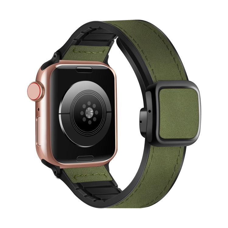 For Apple Watch Ultra 49mm Fold Magnetic Square Buckle PU Silicone Watch Band(Dark Green) by bashfashion