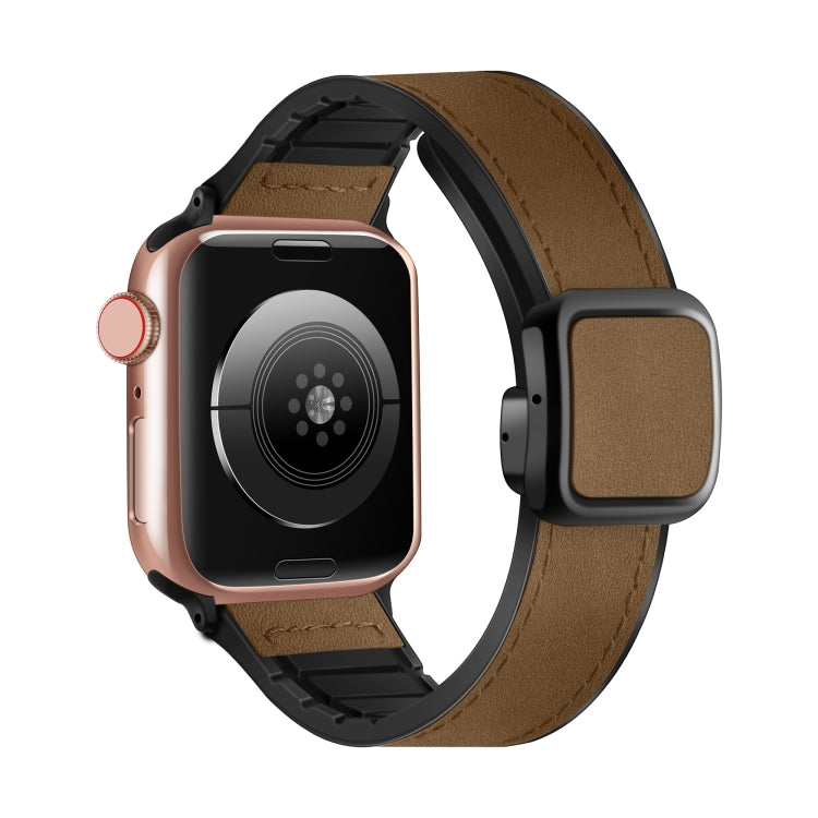 For Apple Watch Ultra 49mm Fold Magnetic Square Buckle PU Silicone Watch Band(Brown) by bashfashion