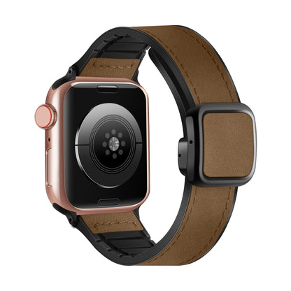 For Apple Watch Ultra 49mm Fold Magnetic Square Buckle PU Silicone Watch Band(Brown) by bashfashion