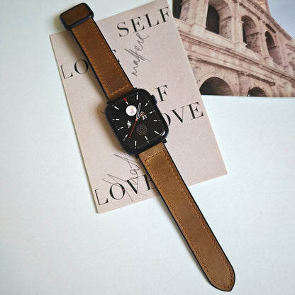 For Apple Watch Ultra 49mm Fold Magnetic Square Buckle PU Silicone Watch Band(Brown) by bashfashion