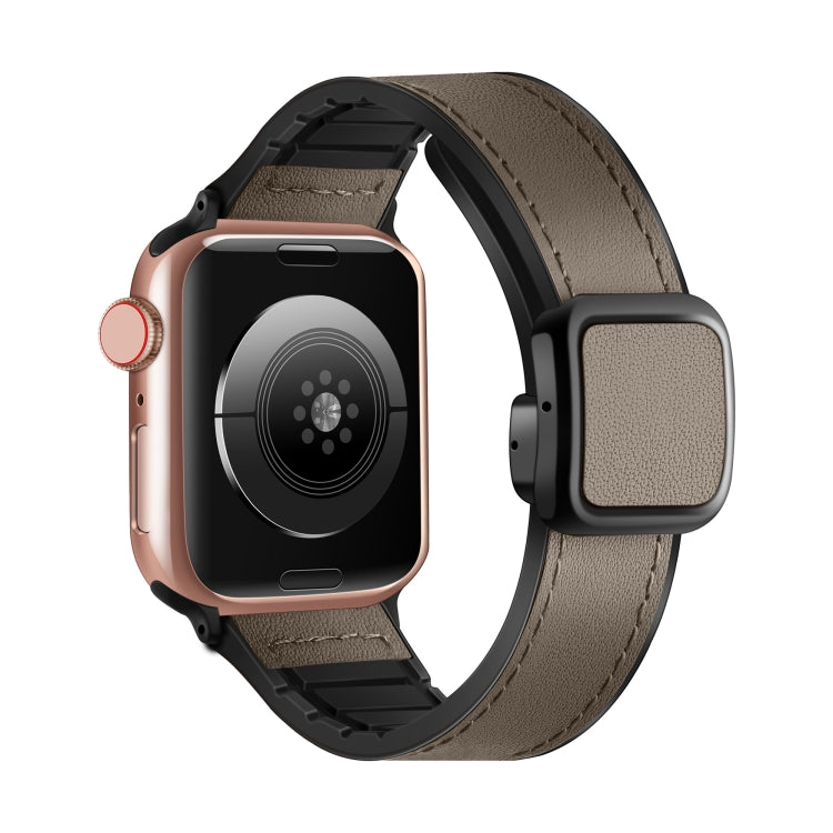 For Apple Watch Ultra 49mm Fold Magnetic Square Buckle PU Silicone Watch Band(Dark Brown) by bashfashion
