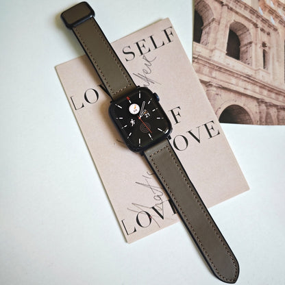 For Apple Watch Ultra 49mm Fold Magnetic Square Buckle PU Silicone Watch Band(Dark Brown) by bashfashion