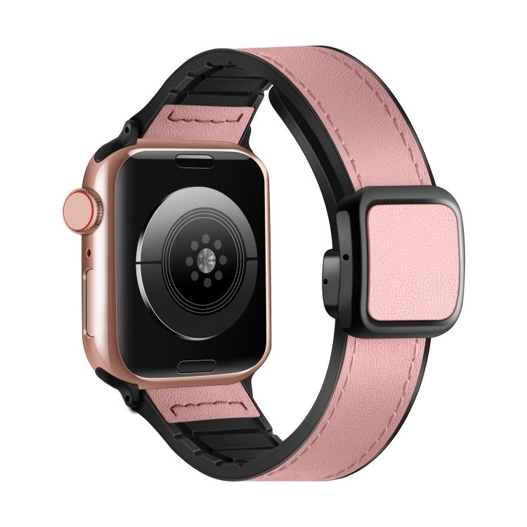 For Apple Watch Ultra 49mm Fold Magnetic Square Buckle PU Silicone Watch Band(Pink) by bashfashion
