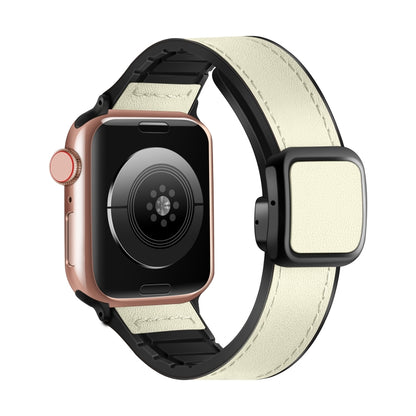 For Apple Watch Ultra 49mm Fold Magnetic Square Buckle PU Silicone Watch Band(Beige) by bashfashion
