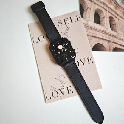 For Apple Watch SE 2022 40mm Fold Magnetic Square Buckle PU Silicone Watch Band(Black) by bashfashion