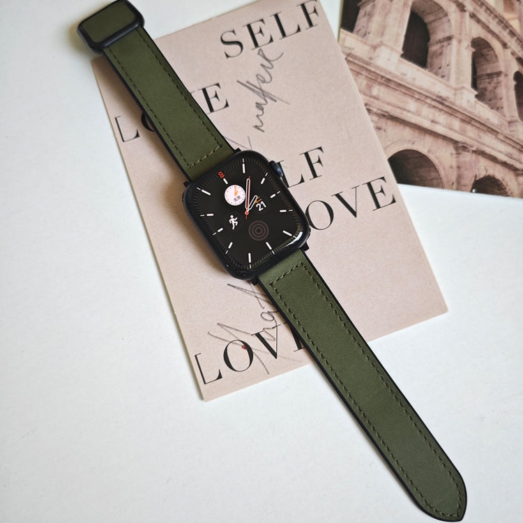 For Apple Watch Series 7 45mm Fold Magnetic Square Buckle PU Silicone Watch Band(Dark Green) by bashfashion