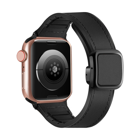 For Apple Watch Series 5 40mm Fold Magnetic Square Buckle PU Silicone Watch Band(Black) by bashfashion