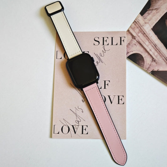 For Apple Watch Series 3 42mm Fold Magnetic Square Buckle PU Silicone Watch Band(Pink White) by bashfashion