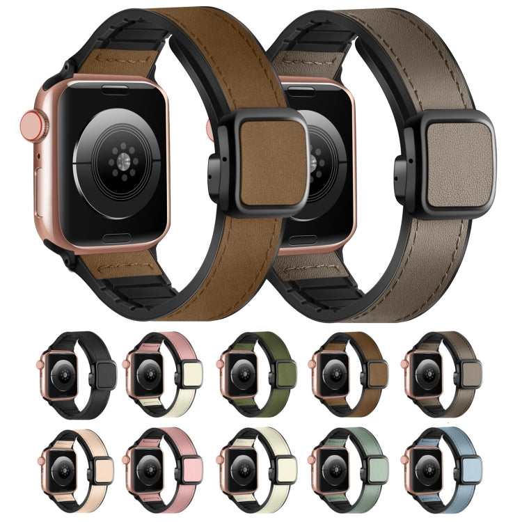 For Apple Watch Ultra 49mm Fold Magnetic Square Buckle PU Silicone Watch Band(Beige) by bashfashion