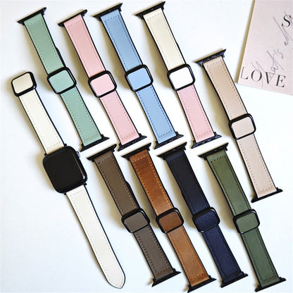 For Apple Watch Ultra 49mm Fold Magnetic Square Buckle PU Silicone Watch Band(Beige) by bashfashion