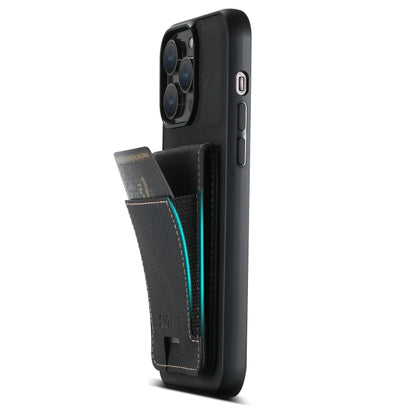 For iPhone 15 Pro Suteni H03 Litchi Leather Card Bag Stand Back Phone Case(Black) by Suteni