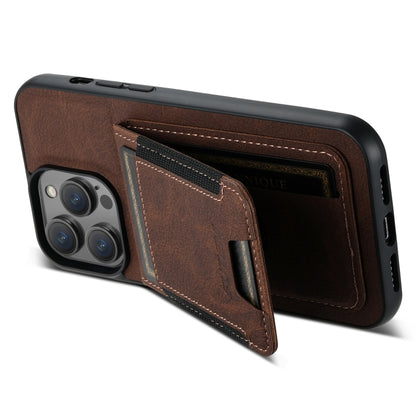 For iPhone 15 Plus Suteni H03 Litchi Leather Card Bag Stand Back Phone Case(Brown) by Suteni