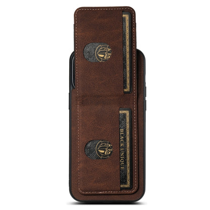 For iPhone 15 Plus Suteni H03 Litchi Leather Card Bag Stand Back Phone Case(Brown) by Suteni