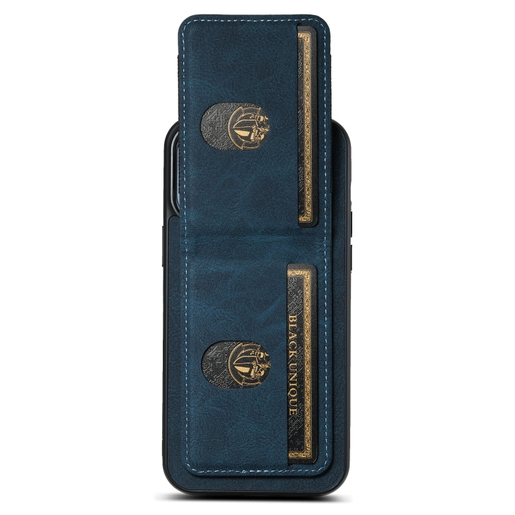 For iPhone 15 Suteni H03 Litchi Leather Card Bag Stand Back Phone Case(Blue) by Suteni