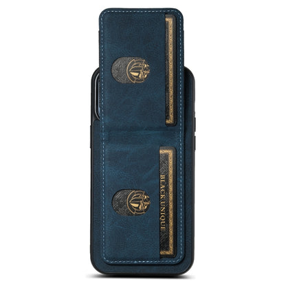 For iPhone 15 Suteni H03 Litchi Leather Card Bag Stand Back Phone Case(Blue) by Suteni