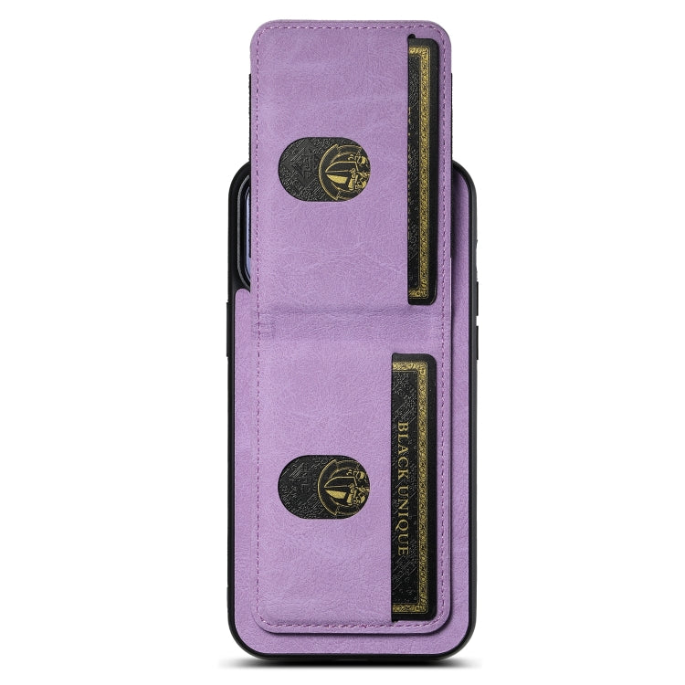 For iPhone 14 Suteni H03 Litchi Leather Card Bag Stand Back Phone Case(Purple) by Suteni