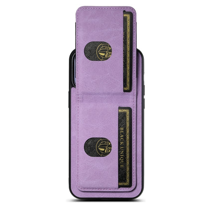 For iPhone 14 Suteni H03 Litchi Leather Card Bag Stand Back Phone Case(Purple) by Suteni