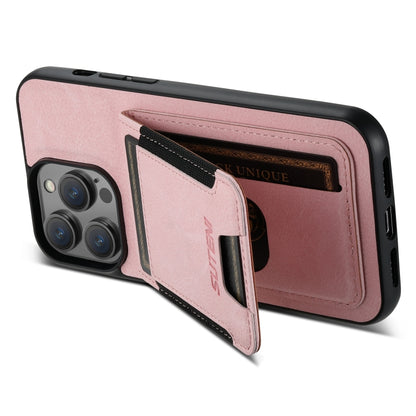 For iPhone 14 Pro Suteni H03 Litchi Leather Card Bag Stand Back Phone Case(Pink) by Suteni