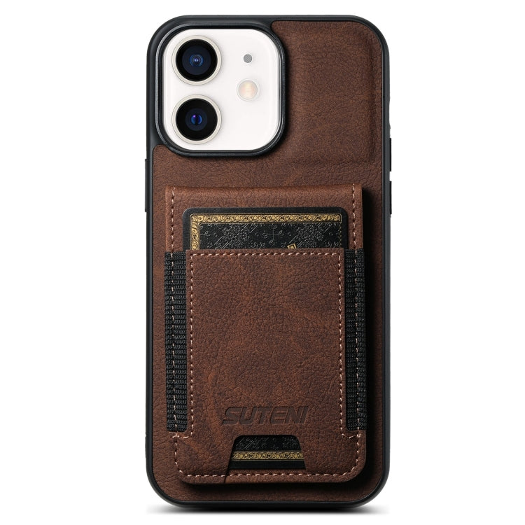 For iPhone 11 Suteni H03 Litchi Leather Card Bag Stand Back Phone Case(Brown) by Suteni