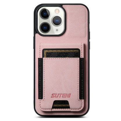 For iPhone 11 Pro Suteni H03 Litchi Leather Card Bag Stand Back Phone Case(Pink) by Suteni