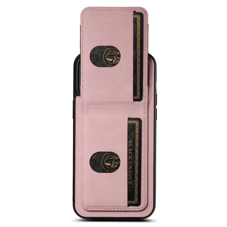 For iPhone 12 / 12 Pro Suteni H03 Litchi Leather Card Bag Stand Back Phone Case(Pink) by Suteni