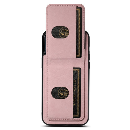 For iPhone 12 / 12 Pro Suteni H03 Litchi Leather Card Bag Stand Back Phone Case(Pink) by Suteni