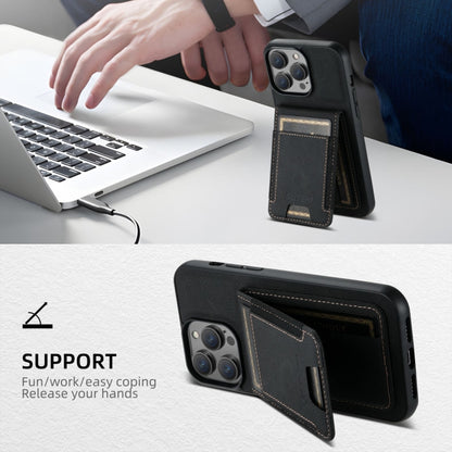 For iPhone 16 Plus Suteni H03 Litchi Leather Card Bag Stand Back Phone Case(Black) by Suteni